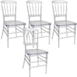 Fohfurniture Set of 4 Clear Crystal Acrylic Chairs, Transparent Stacking Chiavari Dining Chairs for Weddings, Banquets, Events (Napoleon, Clear) 