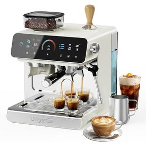 Ollygrin Semi-Automatic Espresso Machine with Grinder, 2-in-1 Coffee Machiner with Milk Frother, 20 Bar Pressure Coffee Maker, Removable Water Tank & Bean Hopper, Expresso Machine for Home Barista