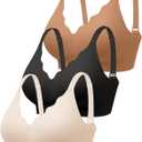 Wireless Jelly Bras for Women No Underwire with Support, Seamless Bralettes Everyday Comfort T-shirt Padded Bra, Medium, Black+skin+coffee