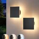 EDISHINE 2 Pack LED Wall Lights Outdoor Indoor, 3000K-5000K Dimmable Wall Sconce, 360 Backlit Square Modern Exterior Lighting Fixtures, IP65 Waterproof Aluminum Outside Porch Light, Black