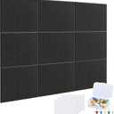 Large Cork Board Alternative - 36 x 36 Reusable Felt Wall Tile with 45 Safe Removable Adhesive Tabs 30 Push Pins, Alternative Cork Board for Walls Home Office (Black 9 Pack)