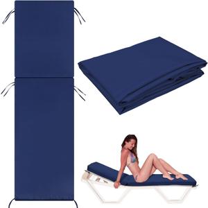 1 Pcs Waterproof Chaise Lounge Cushion Cover Outdoor (Not Includes Cushion) 72 x 21 x 3 Inch Chair Replacement Cover Chaise Slipcover with Zipper Ties for Patio Pool (Navy Blue)