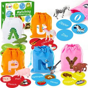 Alphabet Learning Toys for Toddlers, Word Work Small Group Set with 104 Phonics Flash Cards and 26 Animal Figurines, Fun Education Classroom Supplies Alphabet Sounds Teaching Games for Kids