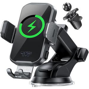 Wireless Car Charger Phone Holder Mount, 15W Fast Charging Auto Clamping Phone Holders for Your Car Dashboard Windshield Air Vent Car Accessories for iPhone, Samsung Galaxy, Google Pixel etc