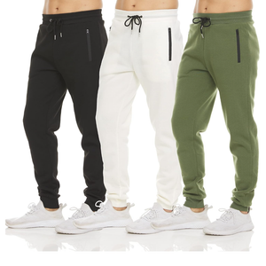 PURE CHAMP Mens 3 Pack Fleece Active Athletic Workout Jogger Sweatpants for Men with Zipper Pocket and Drawstring Size S-3XL, Black, Green and White