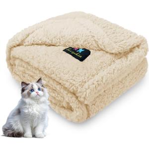 Luciphia Waterproof Pet Blanket for Medium Large Dogs Soft Cat Sherpa Calming Thick Cover Leakproof Cozy Puppy Sofa Bed Car Couch Protector(Beige,30x20 inches)