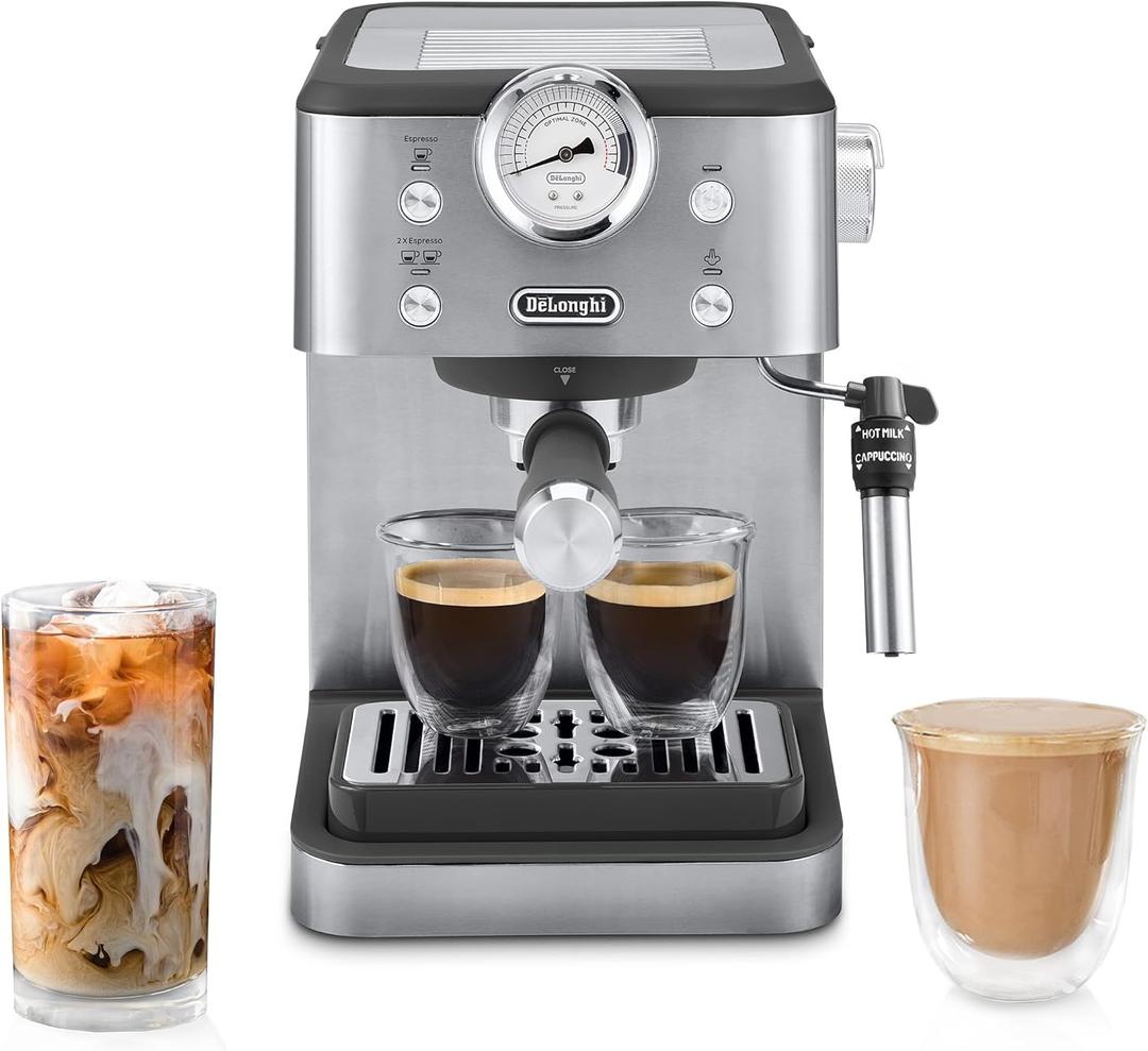 DeLonghi Classic Espresso Machine with Milk Frother, 15-Bar Pump & Temperature Control - Barista Coffee Maker Kit for Espresso, Latte, Cappuccino & Iced