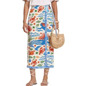 Women’s Floral Print Wrap Skirts Boho Tie Knot Skirt High Waist Causal Cute Flower Graphic Long Skirts Beachwear 2025 (M)