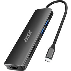 Acer USB C Hub, 7 in 1 USB-C to HDMI Dock, 2 USBA 3.1 GEN1 and 5Gbps Type-C Data Port, 4K HDMI Port, PD 100W Charging, SD Card Reader, for iPad Pro MacBook Pro Laptops and More (Black)