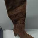 Burgundy Knee High Boots for Women Square Toe Chunky Heeled Boots Fall Dress Elastic Tall Boots with Zipper 7