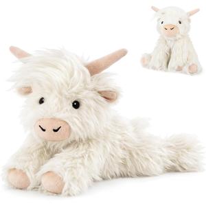 SuzziPals Heatable & Coolable White Highland Cow Stuffed Animal, Microwavable Stuffed Animals Heating Pad for Period Cramps, Cows Plushies for Stress Relief, White Highland Cow Gifts