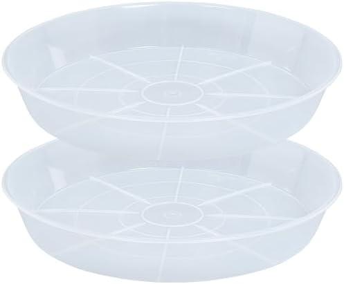 Afrine 2 Pack Plant Saucer Drip Tray 17 inch, Large Heavy Sturdy Plastic Planter Flower Pot Saucers for Indoor Outdoor Garden, Plant Water Drip Trays for pots (17" 2Pack, Clear)