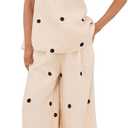 Women 2 Piece Outfits Polka Dot Summer Pants Set Strapless Tube Top High Elastic Waist Wide Leg Pants Lounge Sets (Beige, S)