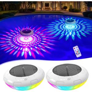 Floating Pool Lights w/Remote, 6.5 Inch RGB Solar Pool Lights That Float with 9 Dynamic Lighting, IP68 Waterproof Pool Floating Light, Hangable Solar Floating Light for Pools Party Garden(2)