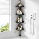 Coner Shower Caddy Tension Pole with 4 Lazy Susan Bathroom Corner Organizer 360° Rotating 35-128 Inch No Drilling Floor Standing Shelves Adjustable Shower Rack for Bathroom (Black)