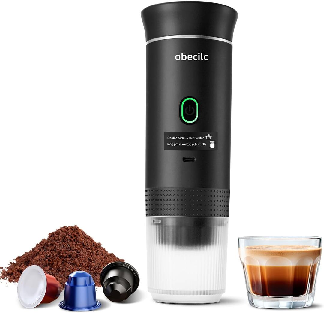 3 In 1 Portable Coffee Maker for Travel, 20 Bar Portable Espresso Machine with USB,Travel Coffee Maker Self-Heating, Compatible with Ground Coffee & Capsule for Hiking,Office,RVBlack