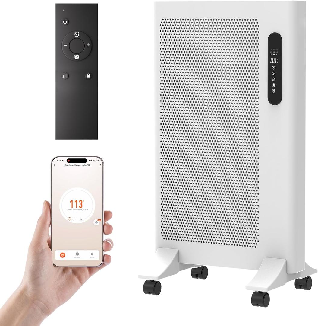 Mica Infrared Space Heater, 1500W Portable Panel Heater for Indoor Use, Large Room, WiFi Smart App & Alexa Control, Fast Heating, Energy Efficient, Quiet, White