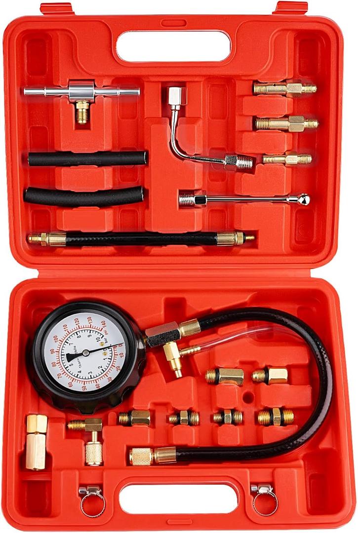 0-140PSI Fuel Pressure Tester Kit, Fuel Injector Injection Pump Pressure Gauge, Fuel Pump Pressure Tester Diagnostic Tool for Gasoline Cars, Trucks, Motorcycles and RVs