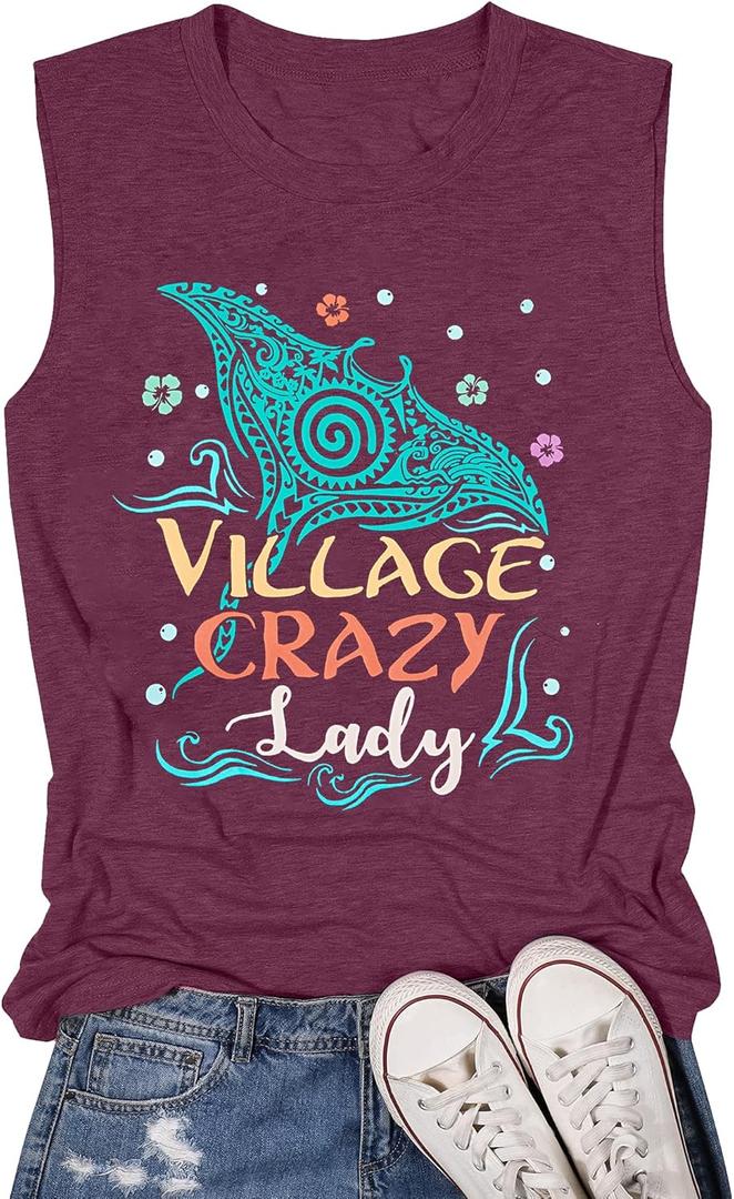 Village Crazy Shirt Summer Tank Tops Vacation Sleeveless Tops for Women Letter Graphic Tank Top Mothers Gifts (X-Large, Pink)