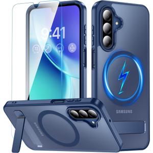 OWKEY for Samsung Galaxy A17 5G Case with Stand, Magnetic Shockproof Phone Case Fit for Magsafe Translucent Matte Cover for Samsung A17 5G/4G, Blue