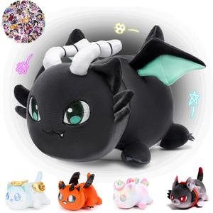 KOWSI 61-PCS - 11-inches Dragon Cat Plush + 60-Sticker - Meemaows Popular Cat Plush Collection - 100% Polyester Plushie Pillow Embroidered - Soft Stuffed Animal Collectible (Dragon Cat)