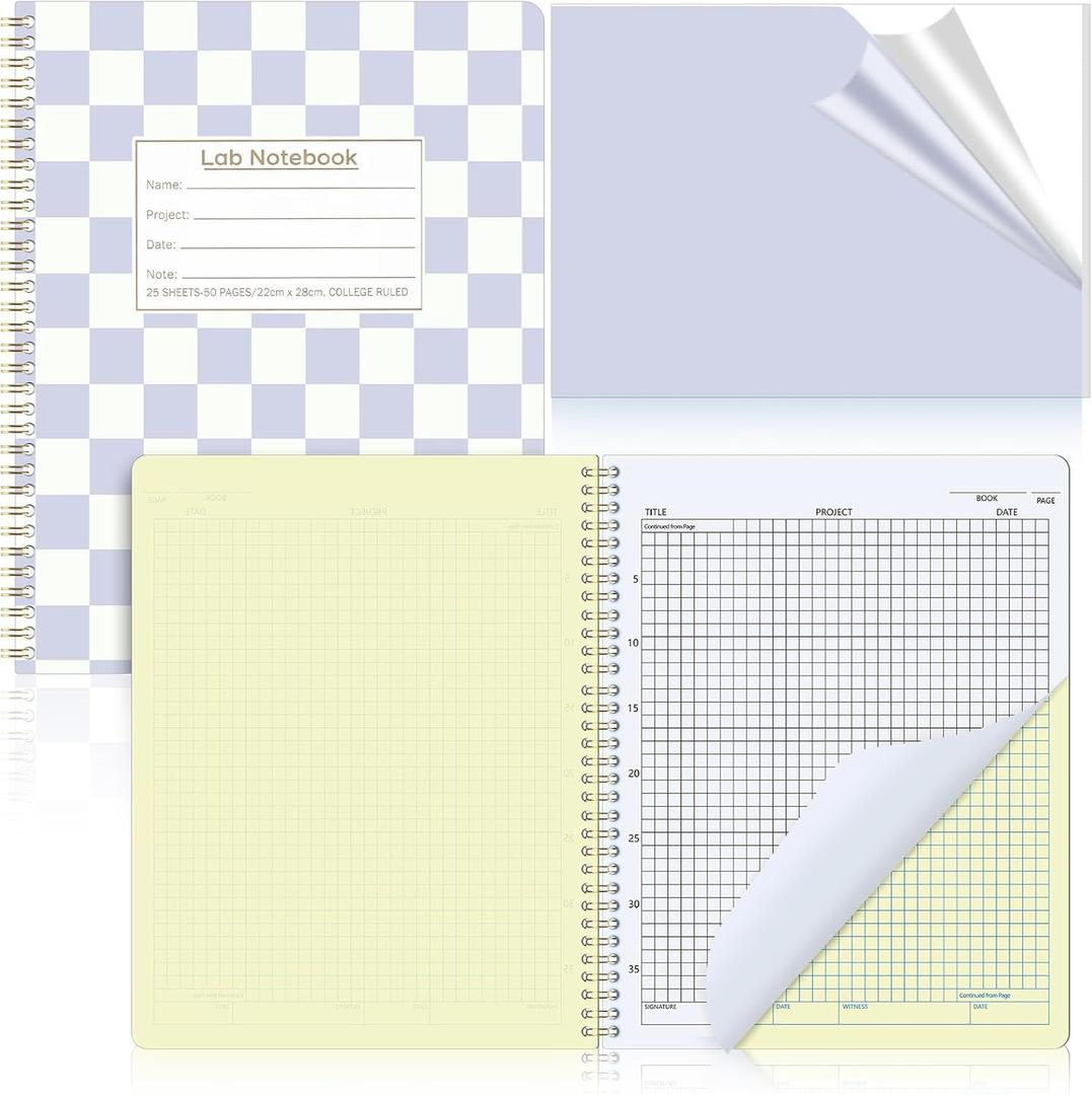 2 x Affrolling Checkerboard Carbonless Lab Notebook Student Cute Carbon Copy 8.5'' x 11'' 25 Sets of Pages 53 Pages Total Laboratory Engineering Chemistry Computation Science Grid Women(Blue Checkered)