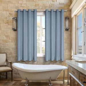 Pitalk Grey Blue Bathroom Window Curtains Short Sheer Unique Curtains for Kitchen Bedroom 45 Inch Length Dusty Blue (52"W x 45"L (Pack of 2))