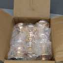 OwnMy Set of 3 Rose Gold Metal Pillar Candlestick Holders Brass Pillar Candle Holders for 3 Inch Candles, Elegant Metal Crystal Candle Stands for Dining Table, 6.7"+8.3"+9.3" Height Set