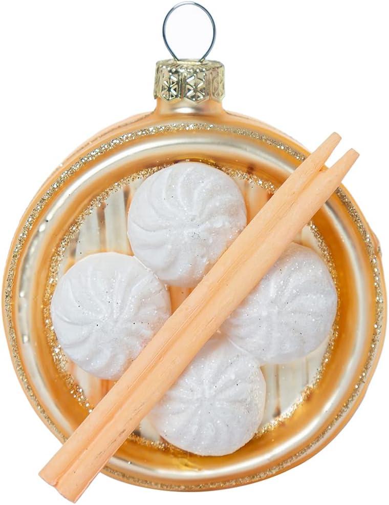 Set of 2 Blown Glass Chinese Soup Dumpling Ornament, Glass Dumpling Christmas Ornament, Xiao Long Bao Ornaments, Steamed Stuffed Buns Ornaments