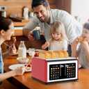 4 Slice Toaster Touch Screen, Stainless Steel Toasters Digital Timer, Dual Control Panel Toasters, 8 Shade Settings 6 Bread Types for Bagel, Cancel, Defrost 1650W Red