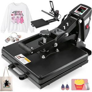 Whubefy Heat Press 15x15 Full Slide Out Shirt Press Machine for Sublimation
DTF, HTV Vinyl Projects, 1200W Rapid Even Heating, Industrial Digital Heat Transfer Machine for T Shirts/Mouse Pad/Coaster