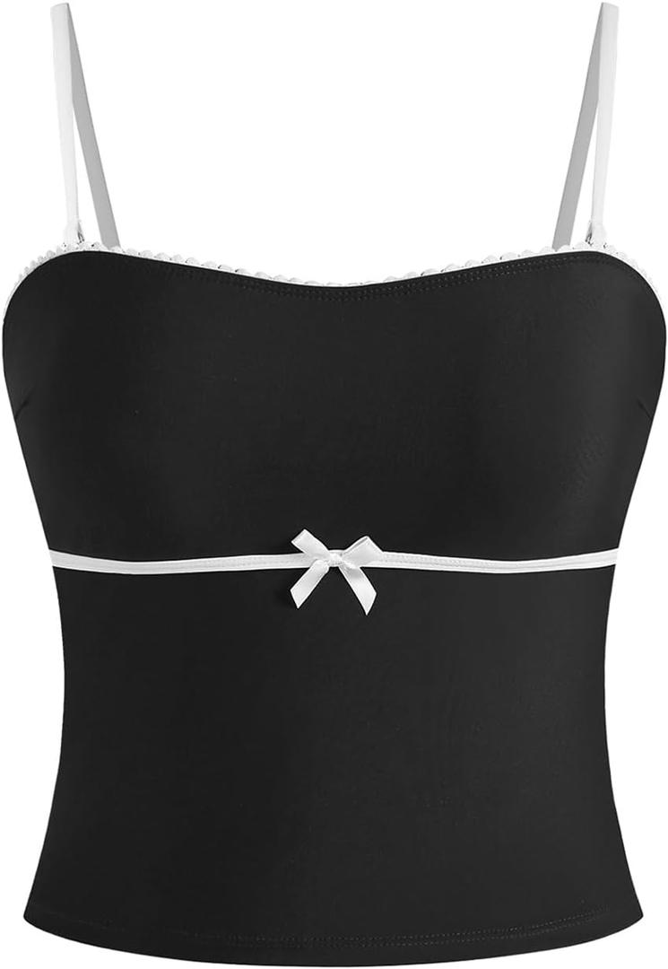 ZAFUL Tankini Tops for Women Strapless Bow Swimsuit Tummy Control Bathing Suit Tops Only No Bottom(Black, S)