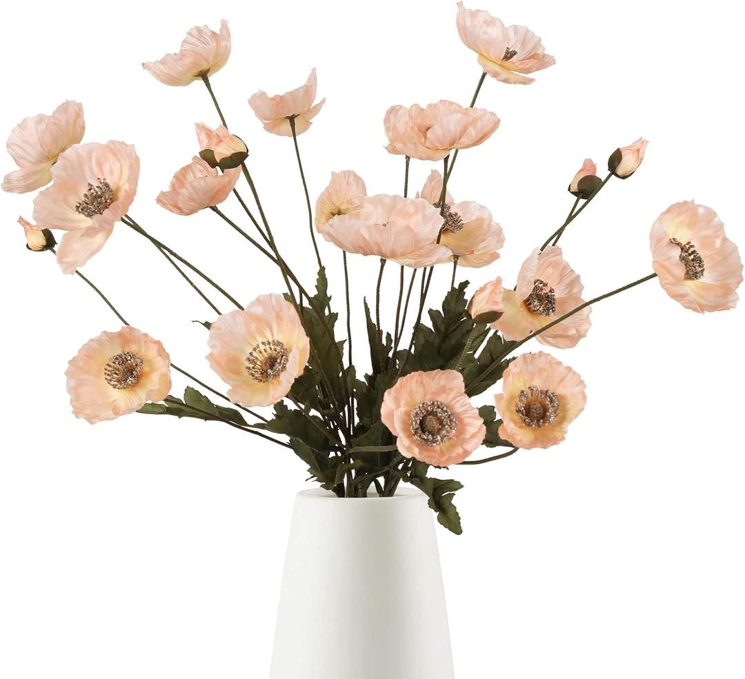 IPOPU Artificial Poppy Silk Flowers 6pcs Poppy Flowers Artificial Realistic Faux Flowers for Vase for Home Decor Indoor for Wedding Centerpieces Bridal Shower Party Decorations, (Champagne)