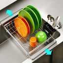 MERRYBOX Stainless Steel Dish Drying Rack, Expandable Dish Drainers for Kitchen Sink, Non-Slip & Durable - Sink Dish Rack with Large Cutlery Holder (Adjustable 15.4" to 23" cm)