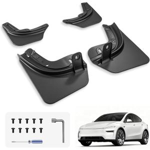 3W Tesla New Model Y Juniper Mud Flaps 2025 2026 Accessories, Protect Paint, No Drilling Required, All-Weather Mud Guard Body Kits, Black (Set of 4)