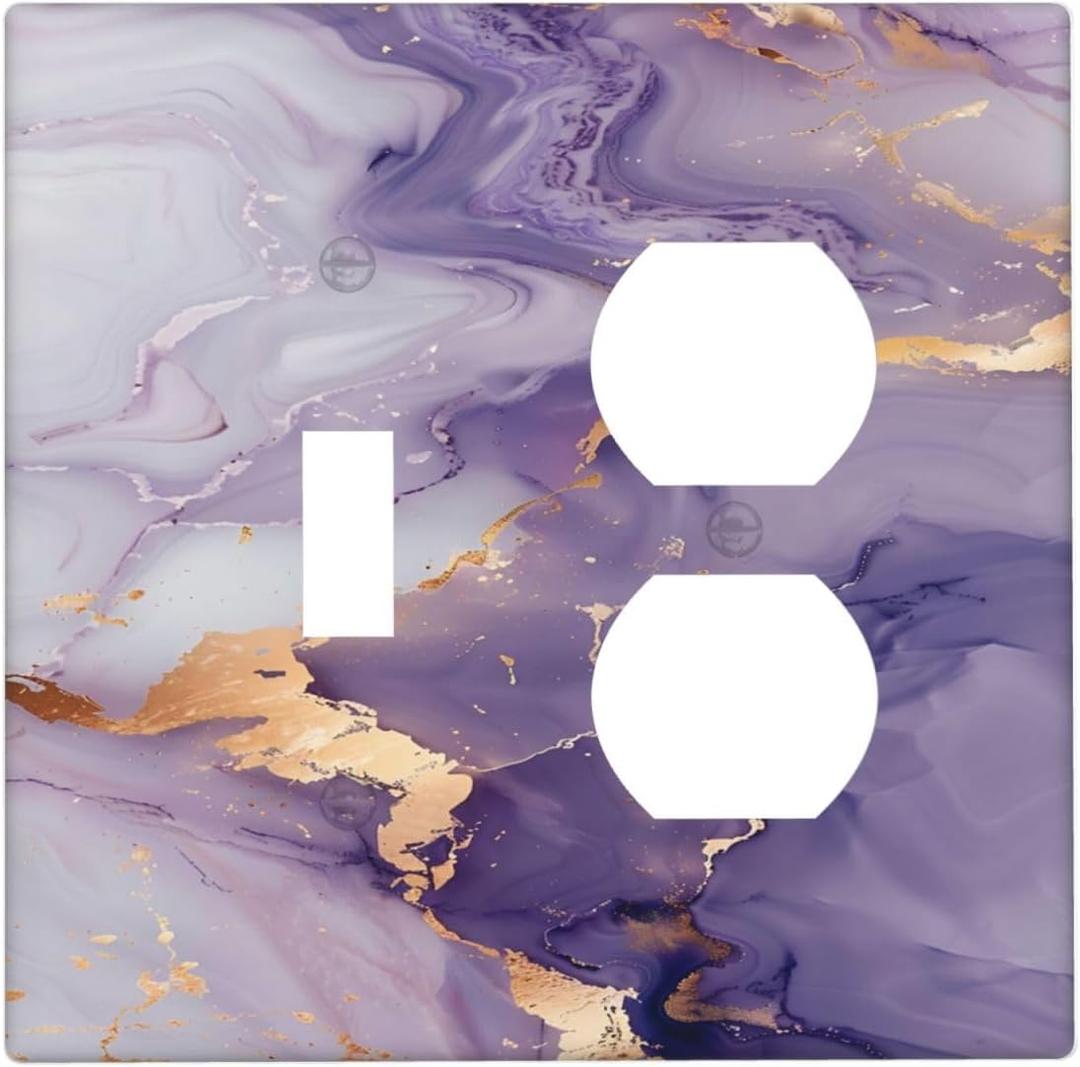 Decorative Light Switch Cover Plate Purple Gold Marble 2 Gang Outlet Covers 1 Toggle 1 Duplex Wall Plate Electrical Switch Plate Covers for Bathroom Bedroom Decor