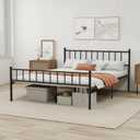 Metal Platform Queen Bed Frame with Headboard Sturdy Steel Slats Support No Box Spring Needed Easy Assembly Black.