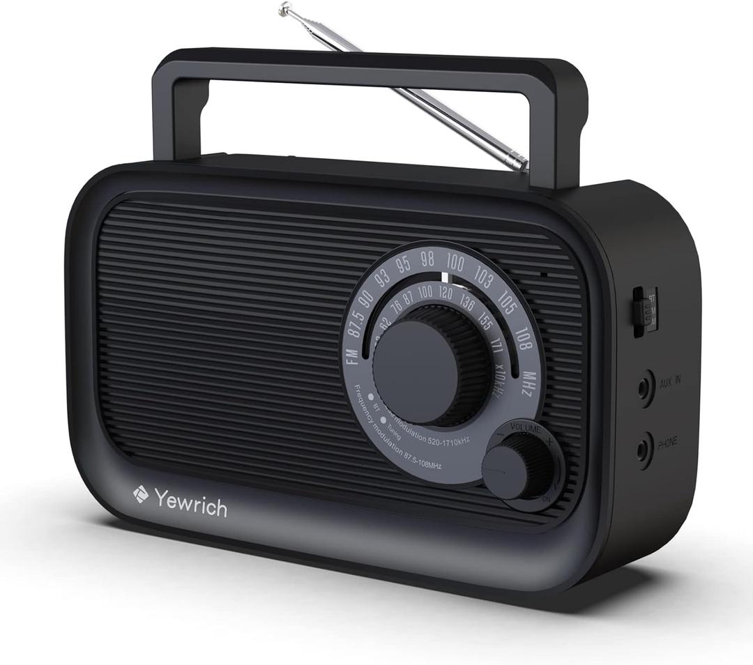 AM FM Radio with Best Reception, Bluetooth Speaker Portable Radio, DSP Plug in Wall,Battery Operated or AC Power with Headphone Jack, Large Tuning Knob for Home Kitchen Outdoor, Black