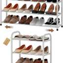 Expandable Shoe Rack, 3-Tier Metal Small Shoe Rack, Adjustable Shoes Organizer, Storage Shelf for Closet, Entryway, White