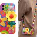 Flower with Lanyard Neck Strap Silicone Phone Case for iPhone 17, 16, 15, 14, 13, 12 Series, Crossbody Case with Lanyard and Wristband Kickstand (Sunflower,for iPhone 17 Pro)