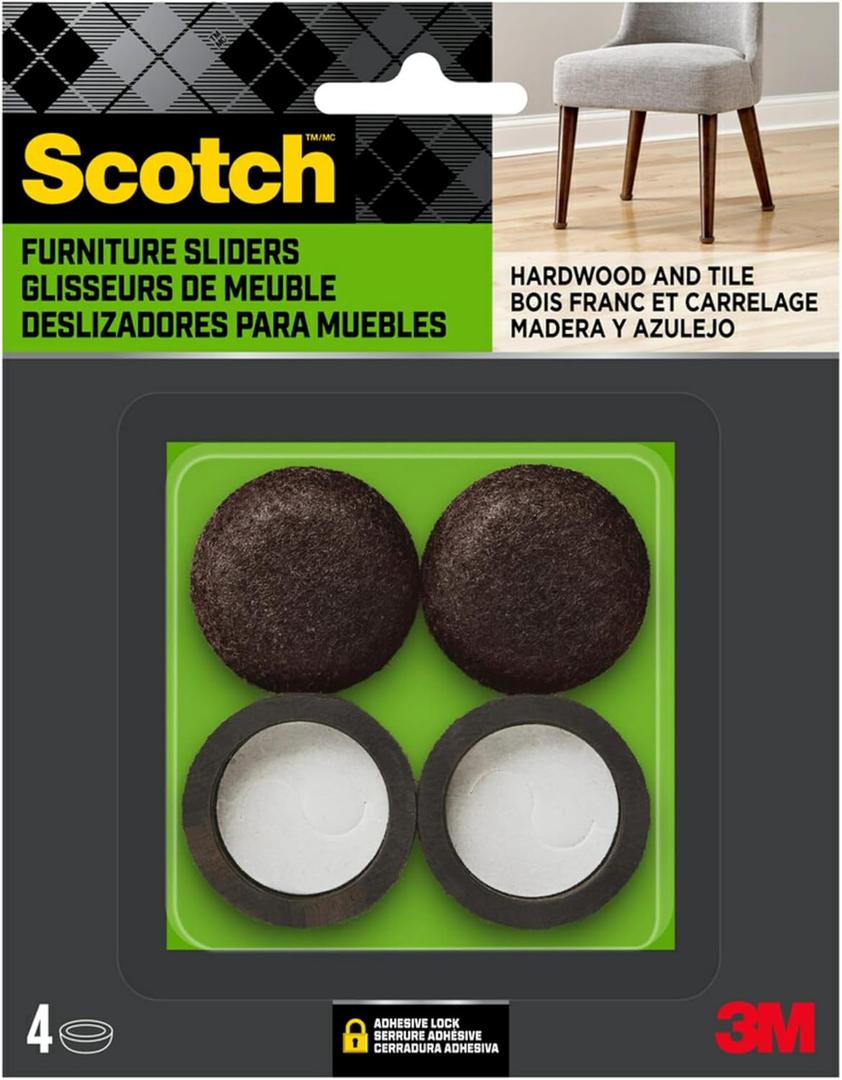 Scotch Felt Pad Cups, 6-Pack of 4 1-1/4 in. Round, Adhesive Chair Leg Floor Protector for Hardwood Floors and Tile (Brown)