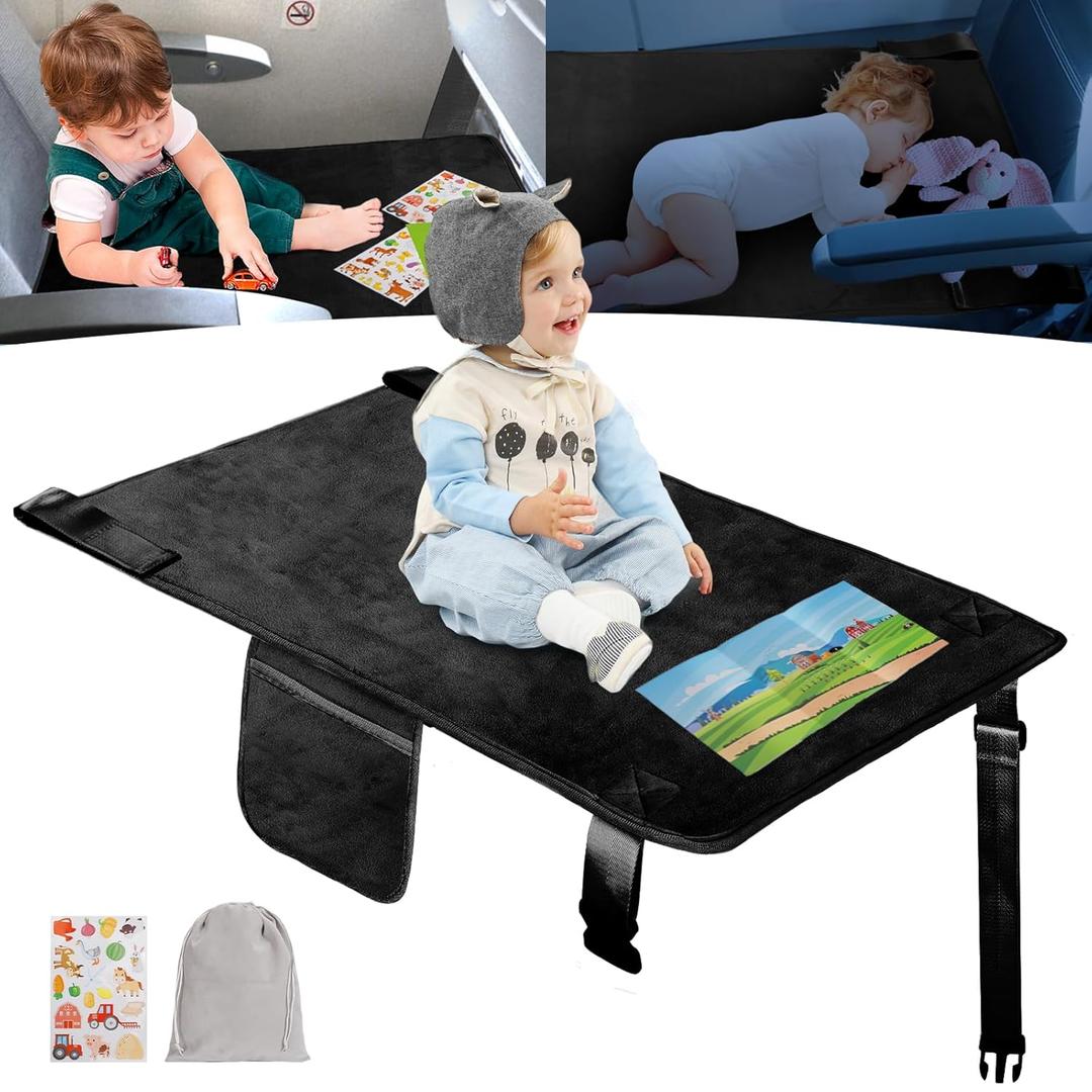 GoCozy Toddler Airplane Bed, Travel Essentials for Kids, Soft Toddler Airplane Travel Essentials with Sticker Book, Black