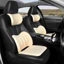 Car Seat Cushion with Neck Pillow & Lumbar Support Back Sciatica Tailbone Pain Relief Car Pillows Ergonomic Memory Foam Back Support for Driving Seat Office Chair Wheelchair 3 Pcs Beige