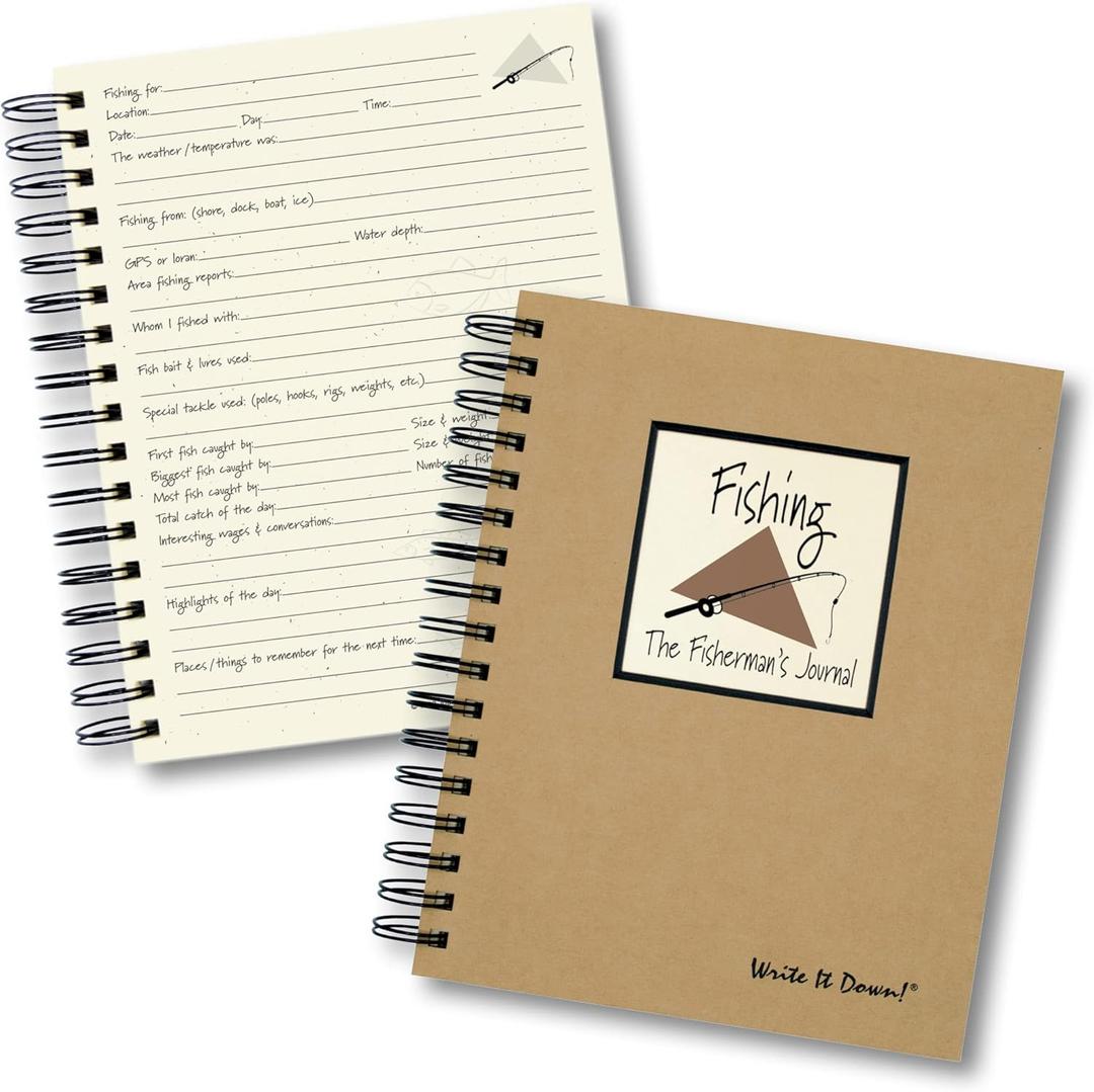 Write it Down series by Journals Unlimited, Guided Journal, Fishing, Fisherman's Journal, Full-size 7.5"x 9", Kraft Hard Cover, Made in USA