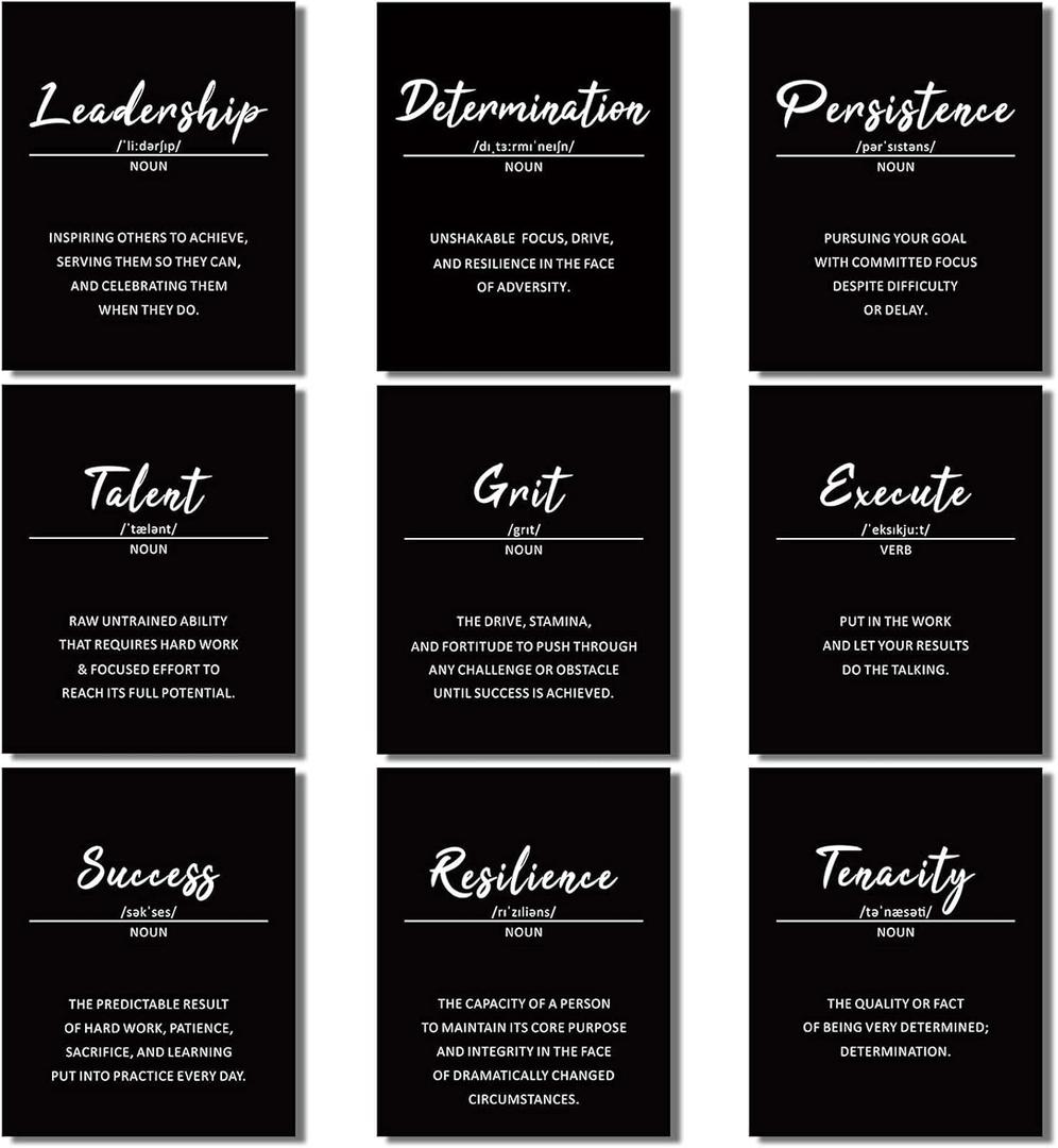 9 Pieces Inspirational Phrases Wall Art Prints Motivational Sayings Quote Poster Positive Print Decoration for Teens Adults Living Room Office Classroom College Decor, Unframed, 8 x 10 Inch (Black)