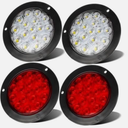 LIGBT 4PCS 4 Inch Round LED Trailer Tail Lights 2 Red and 2 White 4" Led Stop Brake Turn Tail Lights 16 LED Waterproof led Trailer Lights Backup Reverse Lights for Trailer Boat Truck RV