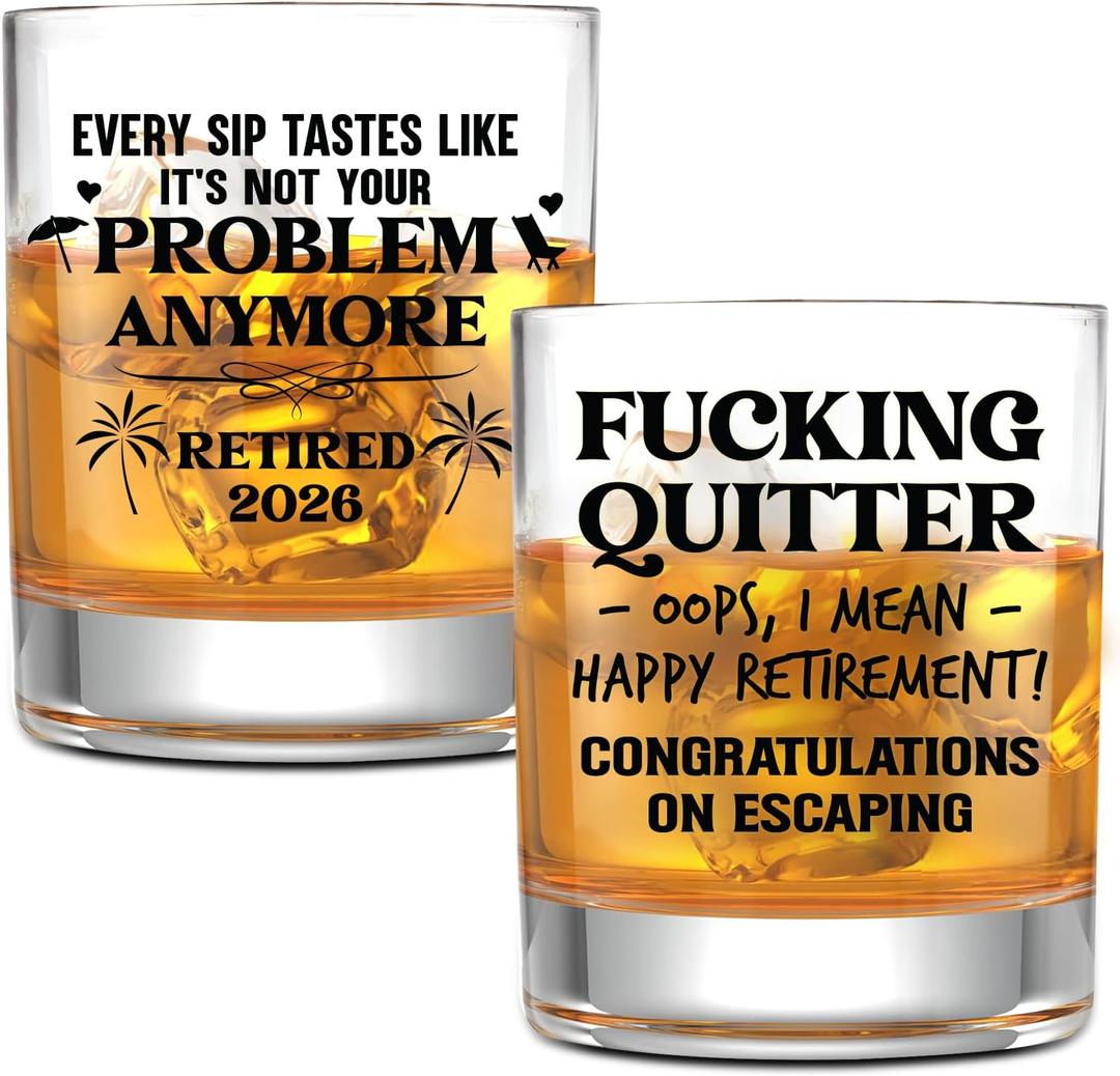 NewEleven Funny Retirement Gifts for Men 2026 - Quitter Retired Gift for Man, Goodbye, Farewell Gifts For Coworkers, Friends - Retirement Gift For Men From Friend, Family, Colleague - Whiskey Glass