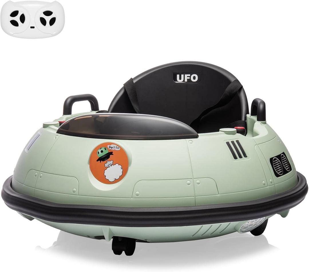Ride On Bumper Car, 12V Electric Toddlers Car with Remote Control, Safety Belt, Music, Flashing Lights, 360 Degree Spin, Bumper Car for Toddlers,Kids,Green