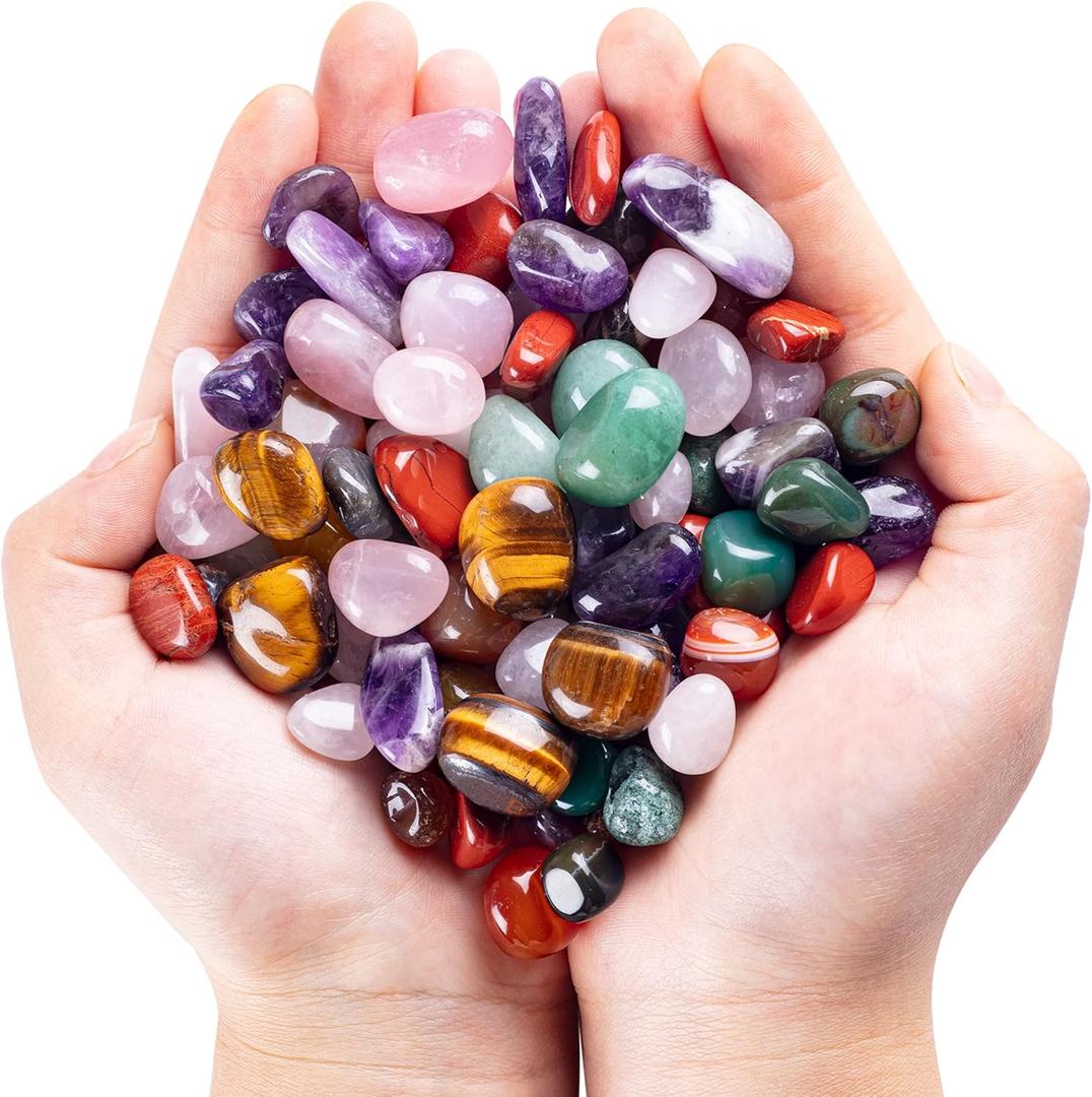 3lb Natural Bulk Assorted Tumbled Polished Stones Crystal Set Real Raw Stones for Home Decoration Reiki Gifts Energy Therapy Beginners Size 15 MM