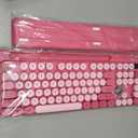Hamile Wireless Keyboard and Mouse Combo - Detachable Wrist Rest, Phone/Tablet Holder, Retro Typewriter Style Keyboard, Colorful Round Keycaps, 2.4GHz Wireless for Windows/Mac/PC/Laptop, Pink